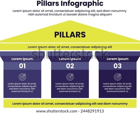 Three pillars Infographic design.infographic 3 point template with strong pillar building on centre for slide presentation