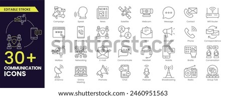 Communication Stroke icon collections. Containing discussion, speech bubble, talking, consultation and conversation icons. Editable Outline icon.