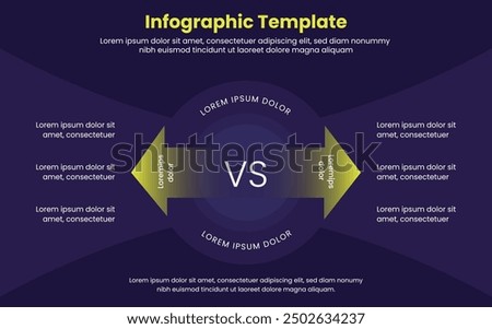 Comparison infographic concept for slide presentation with big circle and arrow opposite direction. Business arrow infographic. Editable vector infographic