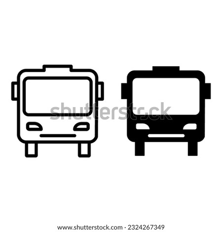 bus icon, front view design template with black fill and black outline.