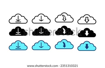 Cloud download icon. Upload download cloud arrow. Line and flat color style. Download cloud computing outline and filled vector sign. Download symbol.lisolated on white background,icon set.