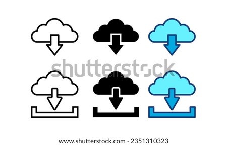 Cloud download icon. Upload download cloud arrow. Line and flat color style. Download cloud computing outline and filled vector sign. Download symbol.lisolated on white background,icon set.