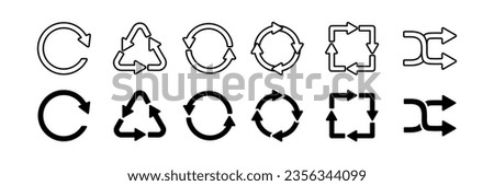 arrow set collection undo,recycle,refresh,loop,cycle,shuffle in black outline and fill style with isolated on white background