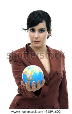 young pretty woman with Earth, earth protection photo