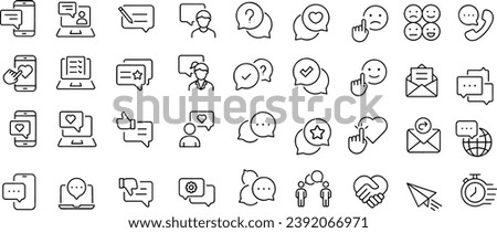 Icon set about customer support line, customer feedback and customer satisfaction. Thin line icons, flat vector illustrations, isolated on white, transparent background
