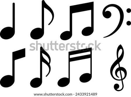 Icon set about music, note, musical, sound, melody, notes, key, composition, song. Thin line icons, flat vector illustrations, isolated on white, transparent background
