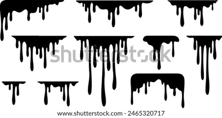 Pixel perfect icon set of ink drop drip oil melting paint liquid dripping stain splash splatter melted sweet dessert. Thin line icons flat vector illustrations isolated on white transparent background