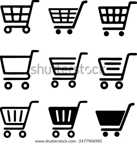 Pixel perfect thin line icon set of shopping cart trolley basket. Isolated on a transparent background. Simple flat design