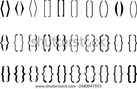 Pixel perfect icon set of brackets parentheses parenthesis. Thin line icons, flat vector illustrations, isolated on transparent background