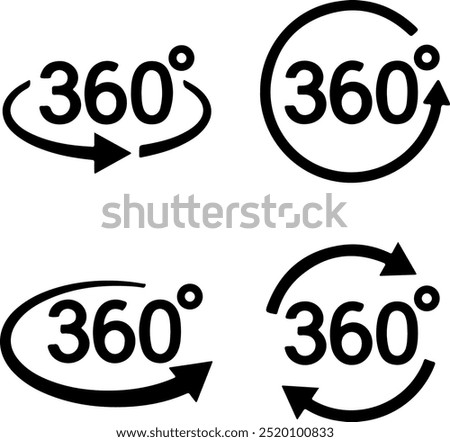 Icon set of rotate turn around 360 degree. Rotating turning one tour. Thin line icons flat vector illustrations isolated on white transparent background