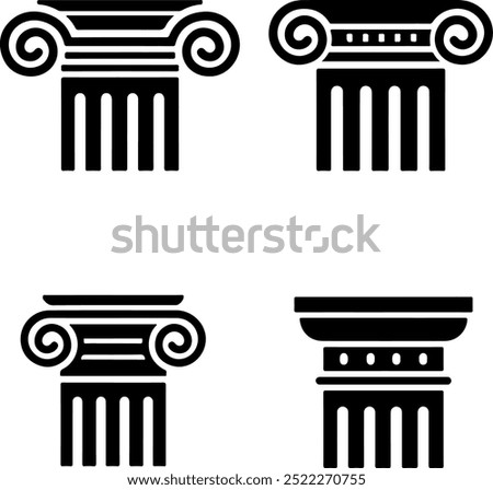 Pixel perfect icon set of artistic Greek column. Thin line icons, flat vector illustrations. Isolated on white, transparent background