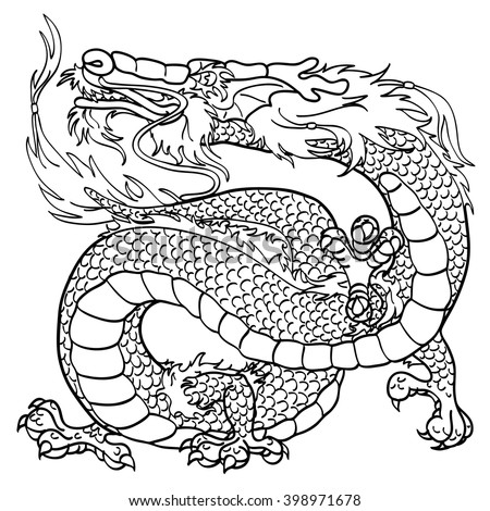 Majestic Asian Dragon Black Contour On White Background Stock Vector ...