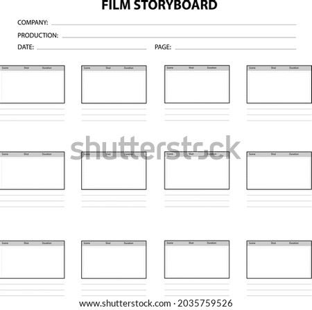 Professional film storyboard on white background. Scenario for media production. Film storyboard template sign. flat style.