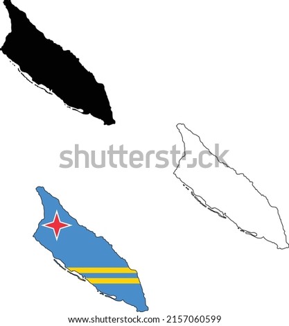 Aruba flag map on white background. Outline map of Aruba. Aruba vector map silhouette. flat style.