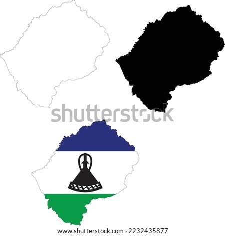 Map Lesotho on white background. Lesotho Map Outline. Lesotho vector map with the flag inside.