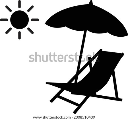 beach chair with sun icon. beach seating sign. chaise longue and parasol. beach chair logo. flat style. 