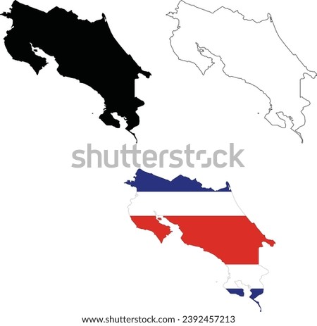 Map of Costa Rica. Costa Rica Map. Flag of Costa Rica maps territory. Outline map Costa Rica. flat style.
