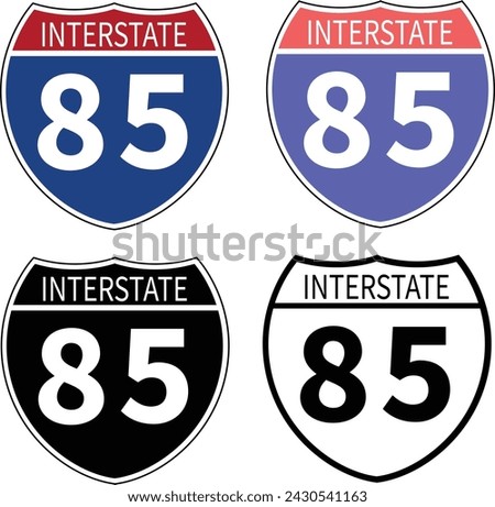 Interstate highway 85 road icon. Interstate highway 85 road sign. black Interstate highway 85 road symbol. flat style.