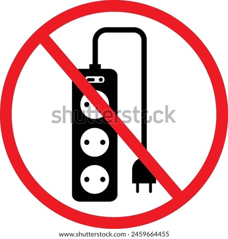 No extension cord voltage symbol. Do not use extension cord sign. Forbidden Prohibited Warning. flat style.