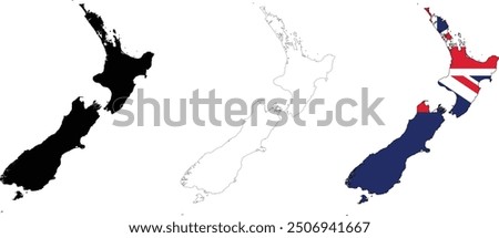 New Zealand flag map on white background. Outline map of New Zealand. New Zealand vector map silhouette. flat style.