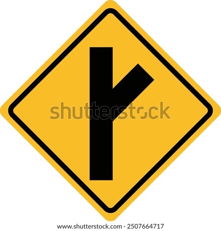 Unregulated intersection with an adjacent road icon. Y junction on right sign. U.S. three way junction symbol. Junction ahead warning logo. flat style.