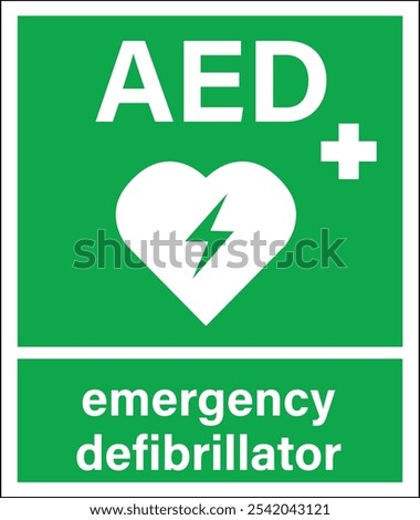 AED labels. Automated External Defibrillator sign. First aid symbol. AED AID CPR.