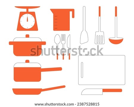 Simple kitchen utensil red icon set
