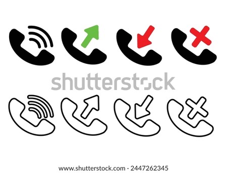 phone icon. incoming, outgoing, missed call button icon. calling history symbol vector
