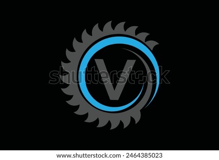 Sawmill emblem logo vector for carpentry,with latter V