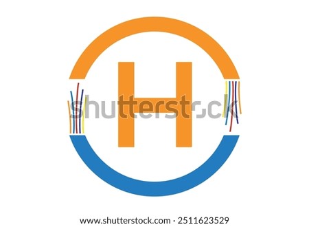 Electric wire ,optical fiber cable line icon vector templet with latter H