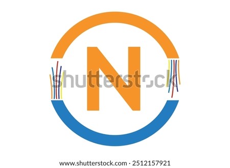 Electric wire ,optical fiber cable line icon vector templet with latter N