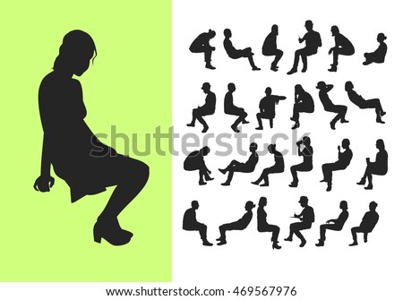 Silhouette of sitting people, side view