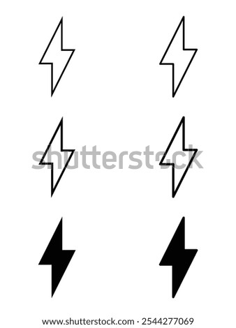 Lightning Bolt Icon Variations Line Filled Style. Flash Power Icon Set. Electric Icon Vector. Power Icon. Energy Sign