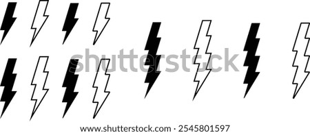 Lightning Bolt Icons Black White Filled, Outline, Graphic Design