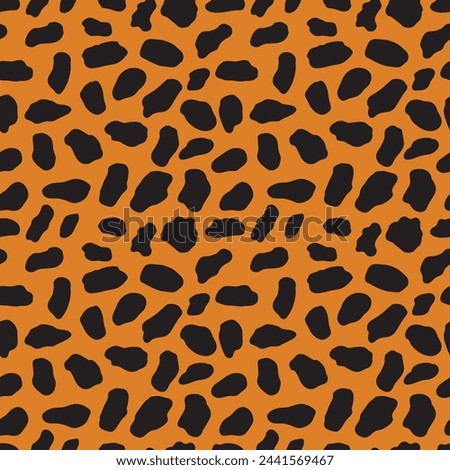 Wild leopard skin seamless pattern. Breath of nature but in cartoon style visual with vibrant orange tones. Cool vector element for any jungle-inspired design ensemble!