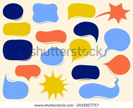 Set of empty speech bubbles, textboxes or frames. Hand drawing. Various shapes. Abstract modern fashion vector illustration. Added with Texture. All elements isolated