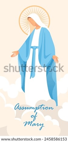  Feast of the Assumption of Virgin Mary.The Blessed Virgin Mother Mary. Feast of the Immaculate Conception of Blessed Virgin Mary. Annunciation.Religion vector illustration