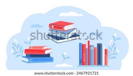 Stack of books, vertical books with texture isolated background.World Book Day. Set of hand drawn educational vector illustrations.