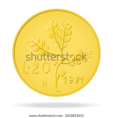 20 Lire of Italy. Vector illustration of an Italian coin. A coin on a white background