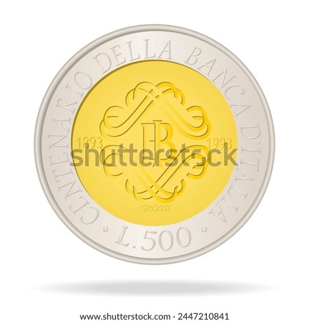 500 Lire of Italy. Coin. Vector illustration on a white background