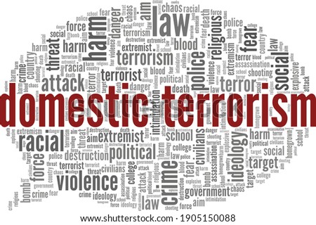 Domestic terrorism vector illustration word cloud isolated on a white background.
