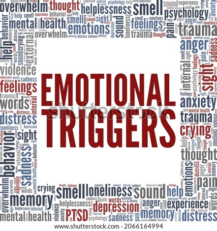 Emotional triggers vector illustration word cloud isolated on white background.