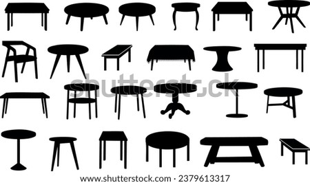 vector illustrated of tables and stools, diverse in style, perfect for interior design projects. Ideal for home decor, these furniture pieces on a white background add a modern touch to any setting.