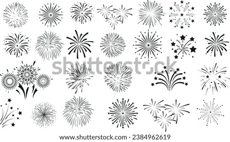 Fireworks vector illustration, vibrant colors for festive celebrations. Ideal for New Year Eve, Fourth of July, Diwali, Chinese New Year, Eid al-Fitr, Ramadan, Christmas, Halloween, party, holiday
