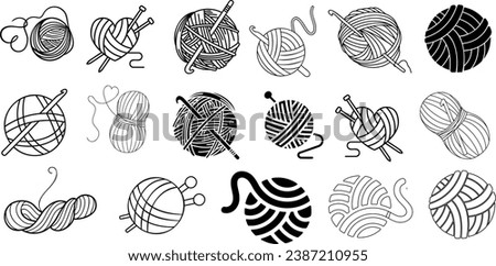 Knitting, crochet essentials vector illustration. yarn balls, knitting needles, crochet hooks. Perfect for crafting, knitting, and crocheting projects. Ideal for textile, embroidery, needlework themes