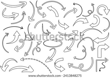  Black curved arrows, vector set. Editable stroke, customizable icons. Directional signs for web design, UI, apps. Diverse styles, solid and dashed lines, on white background