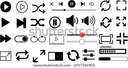 Media player icon set vector illustration. multimedia, Play, pause, stop, volume, shuffle, repeat, playlist, eject, record. Modern design for apps, websites. User friendly interface, ui, ux