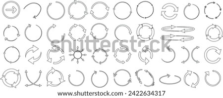 Circular arrows vector set, diverse designs for workflow layout, diagram, web design. for efficient visual communication. Unique styles, solid, dashed, patterns, clockwise motion, cycles, rotations