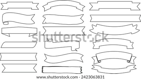banners, ribbons outline in various shapes Vector illustration, styles. Perfect for product labels, awards, decorations. Monochromatic, black outlines on white background