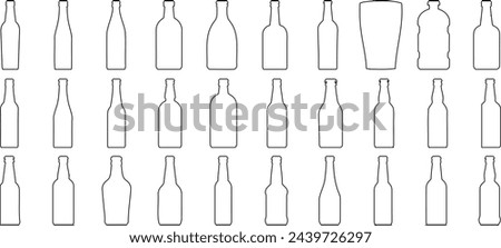 diverse wine bottle outline on white background. Minimalist bwine bottle outline vector, Ideal for beverage branding, wallpaper, or wrapping paper. Unique bottle shapes and sizes, black outlines
